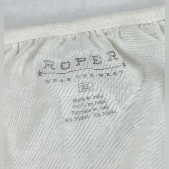Roper Womens Embroidered Peasant Blouse Size XL White/Burgundy Snap Front - Picture 4 of 7